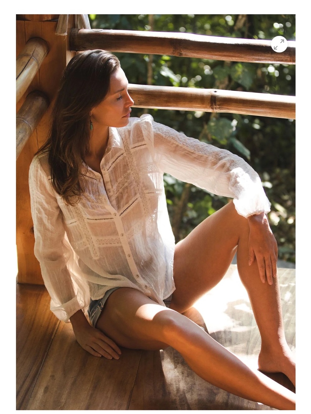 lovestitch White Sheer Button-Front Lace-Inset Shirt